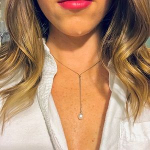 Sterling Silver Necklace & Adjustable Pearl Drop